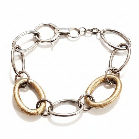 Vintage Two Tone Oval Link Bracelet 925 Italy